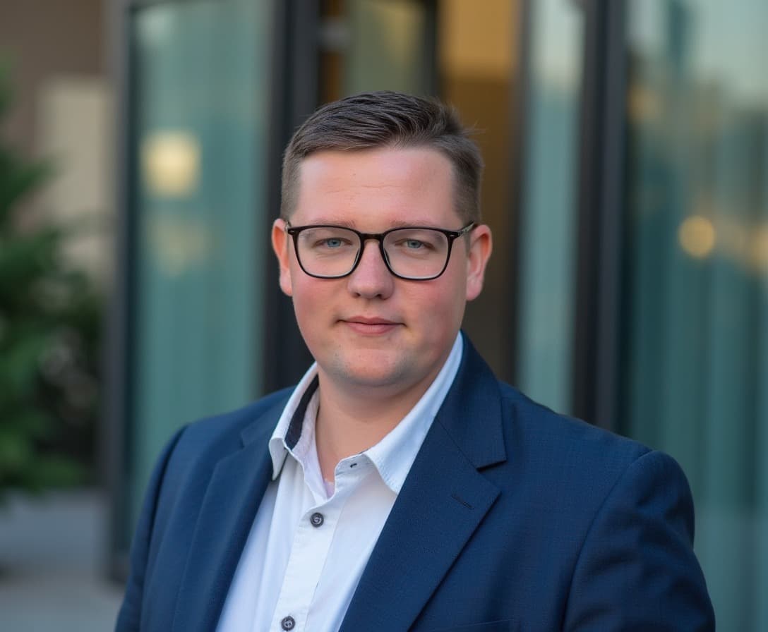 Porträt von Marcel Wiebe, Geschäftsführer (mit KI bearbeitetes Foto)